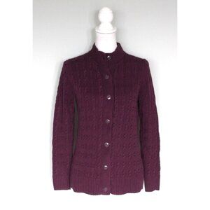 NWT L.L. BEAN Double L Cable Knit Plum Button Front Cardigan Sweater, Size XS